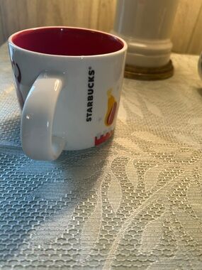 Starbucks White Ceramic Mug with Red Interior and Multicolor SPAIN 2023